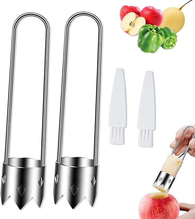 Pepper Corer, Stainless Steel Apple Core Remover Tool, Pepper Seed Core Remover, Multifunctional Apple Corer Tool for Vegetable Fruit Practical Kitchen Gadget (2 Pcs)