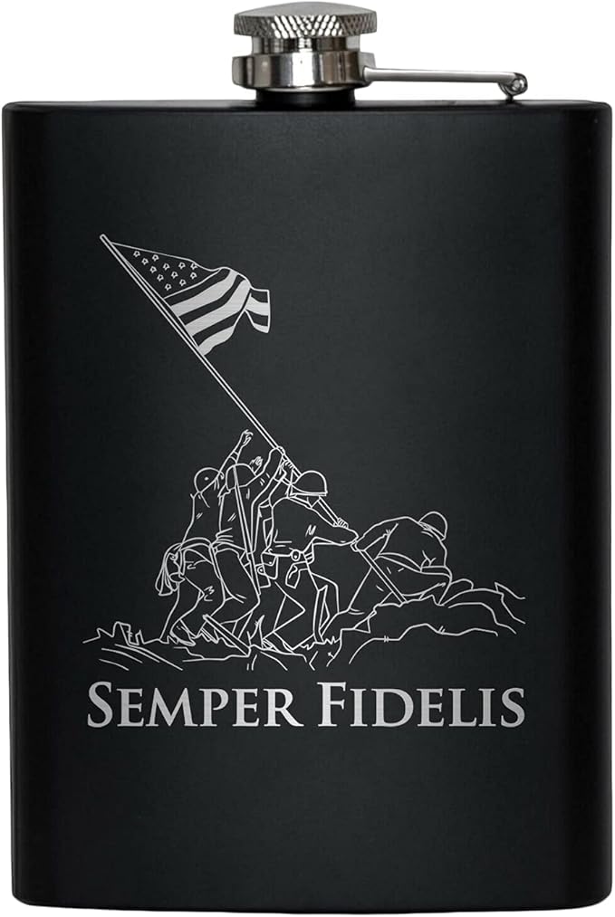 Stainless Steel Hip Flask for Liquor – Matte Black, Great Gift Idea for Marines | USMC 8oz Flask Black