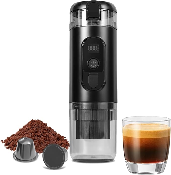 Portable Espresso Machine, Electric Travel Coffee maker with Self-Heating & USB-C, 20Bar High Pressure, Compatible with Coffee Capsules & Grounds（NS&DG） for Camping, RV, Office, Car