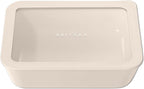 Ceramic Coated Glass Food Storage Container | No PTFE, PFOA, PFAS, and BPA | Reusable Non Toxic Meal Prep Container with Glass Lid | Easy To Store | 6 Cup Rectangle [Crema]