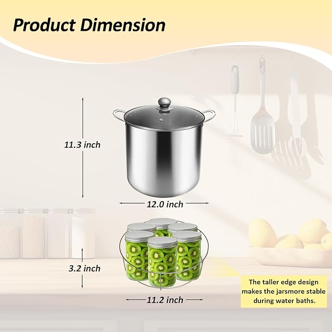 Stainless Steel Canning Pot with Rack & Lid, 21.5 QT Water Bath Canner for Canning, Complete Canning Supplies Starter Kit with Tools, Funnel, Jar Lifter, Tongs for Beginners and Home Use