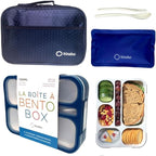 Bento Lunch Box with Insulated Bag and Ice Pack Set. 6 Divided Compartments, Containers for School, Work Daycare Lunches Snacks, Kids and Adults BPA Free, Easy to Carry, Durable Kits, Navy Blue