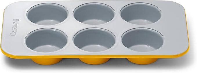 Caraway Nonstick Ceramic 6 Cup Muffin Pan – Non-Toxic, PTFE & PFOA Free – Oven Safe – Aluminized Steel Core – Small Muffin Pan for Baking Cupcakes, Muffins & More - Marigold