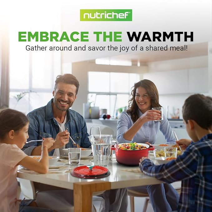 NutriChef Enameled Cast Iron Dutch Oven - 5-Quart Kitchen Round Dutch Oven Stovetop Casserole Cookware Braising Pot, Porcelain Enamel Coated Cast-Iron Baking Pots w/ Self Basting Lid