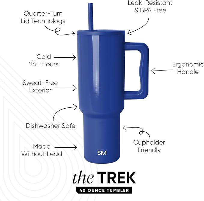 Simple Modern 40 oz Trek Tumbler with Handle and Straw Lid | Cup Holder Friendly Insulated Stainless Steel Travel Mug | Marian Blue