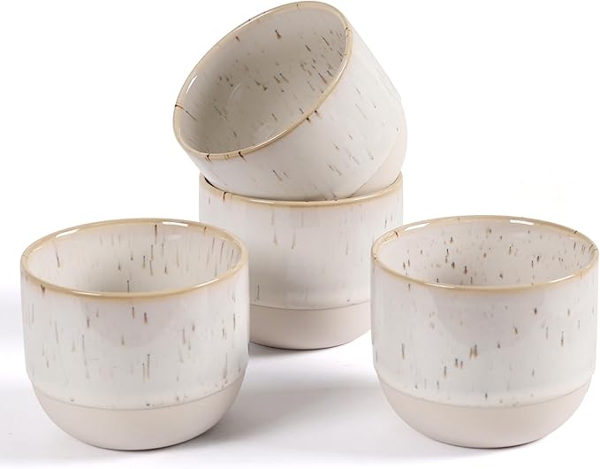 Ceramic Espresso Cups Set of 4, Double Walled Espresso Coffee Mugs for Nespresso Cups, Special glazed Demitasse Cups Expresso Coffee Cup for Espresso Machine (Speckled Off-White)