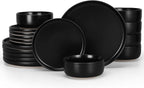 HaWare Stoneware Dinnerware Sets, 18-Piece Plates and Bowls Set for 6, Dishes Set for Home Restaurant, Frosting Black