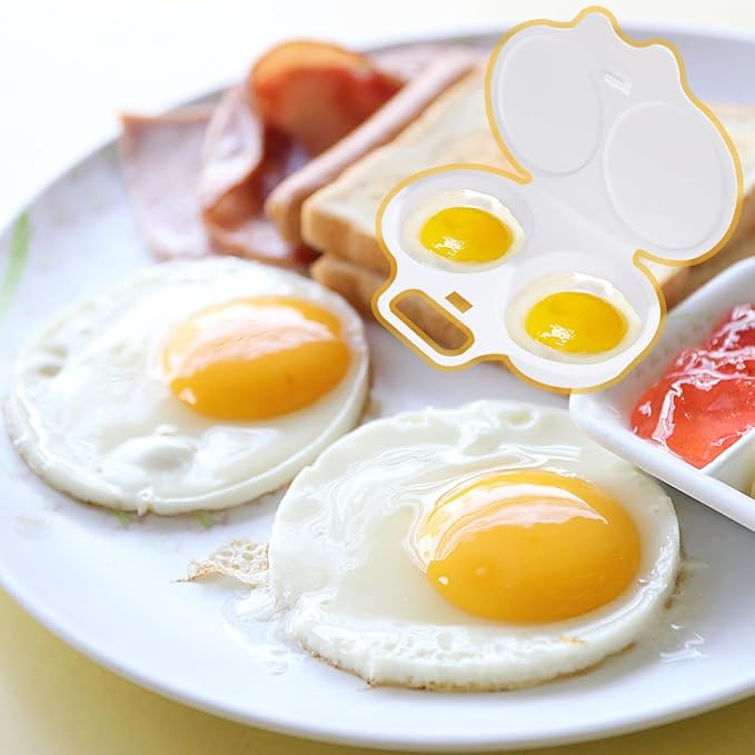 2 PACK White Egg Poacher, 2 Cavity Nonstick Poached Egg Maker With Lid, Double Drain Poached Egg Cups, Egg Poacher Microwave Egg Cooker, Kitchen Cooking Gadgets