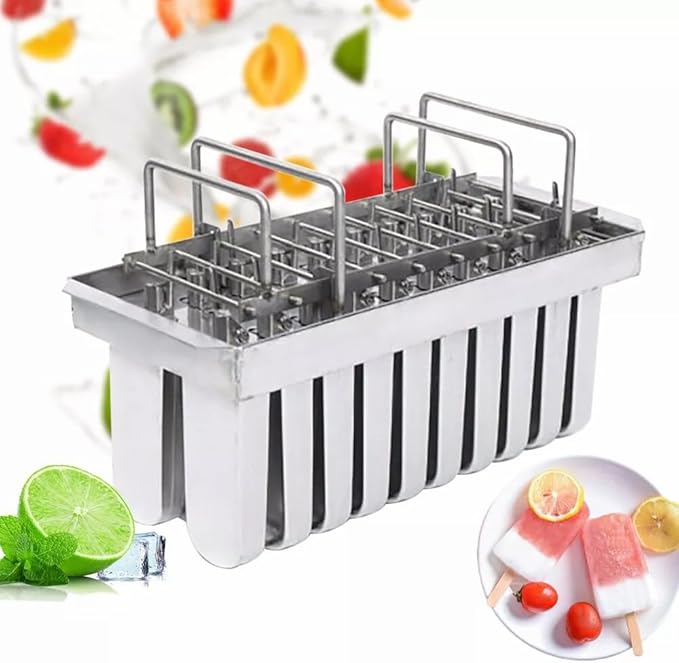 20PCS Commercial Popsicle Molds Heavy Duty Stainless Steel Popsicle Maker Kit with Brush & Sticks, 112g Capacity per Slot, DIY Yogurt Ice Cream Tools for Home Restaurants (Round Headed Flat Plate)
