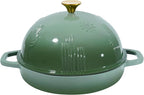 Cast Iron Bread Oven With Cloche Lid for Baking - Green Enameled Dutch Oven With Dome Lid for Sourdough - 2.6 qt