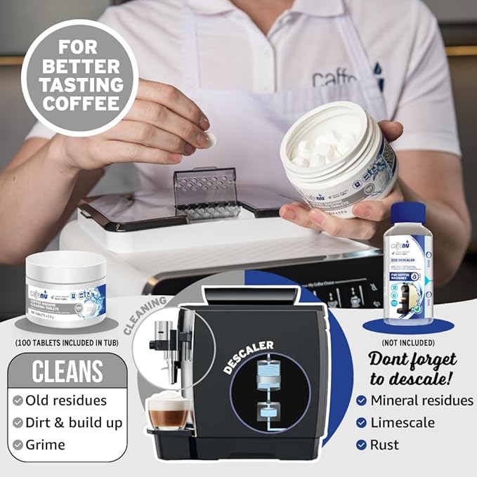 Caffenu Professional Coffee Machine Cleaning Tablets - 100 Count (2.0g) - Universal Cleaner for All Espresso & Automatic Machines