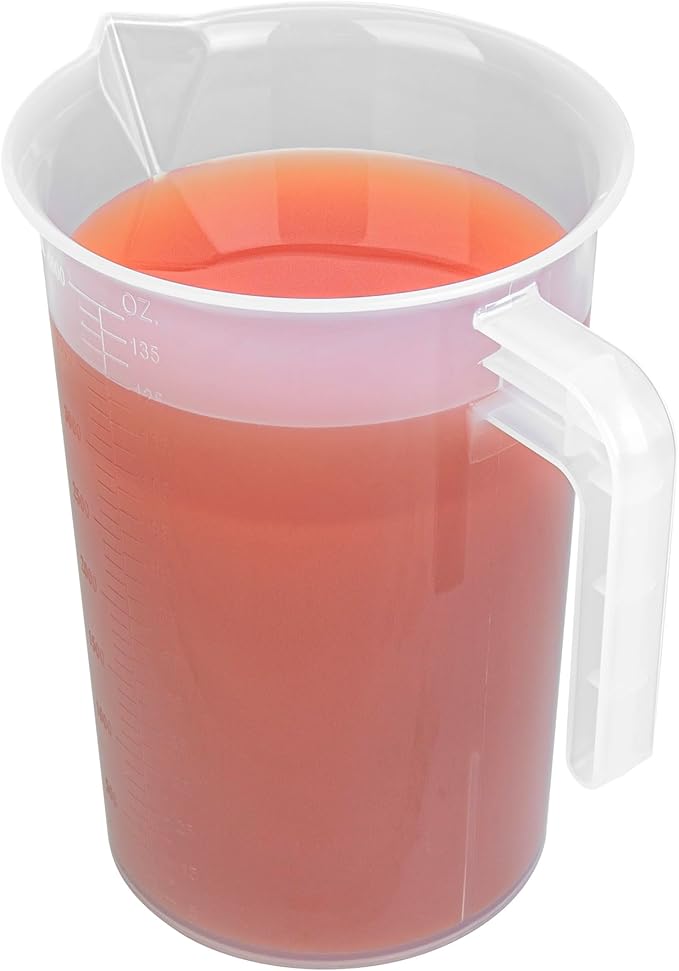 Restaurantware Measuring Cup, 4 Quarts Pack of 1 Conical Spout Liquid Scaling Vessel Embossed Ml and Oz Graduations, Clear Plastic Measuring Cup with Handle, For Cooking Baking For Oil Flour