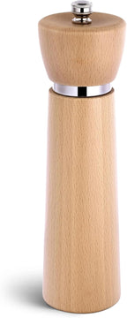 Wooden Pepper Grinder – Refillable Pepper Mill with Adjustable Upgraded Large Size Ceramic Burr – Manual Salt Grinder with Beech Wood Body – 8.3” Tall
