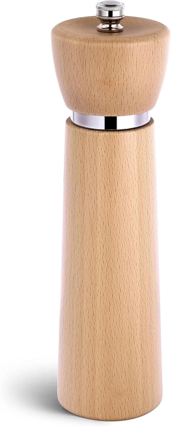Wooden Pepper Grinder – Refillable Pepper Mill with Adjustable Upgraded Large Size Ceramic Burr – Manual Salt Grinder with Beech Wood Body – 8.3” Tall