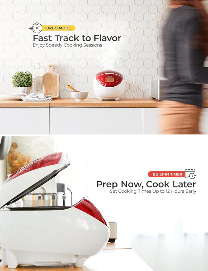Cuckoo CR-0655F Rice Cooker & Warmer, 6 cups, LCD Display 11-Menu Options - White, Turbo, Mixed, and Brown/GABA Rice, Porridge, Steam Multi Cook, My Mode, 16-Various Cooking Methods, Sm, Red/White