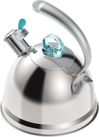 Harriet Tea Kettle Stovetop, 2.5 Quart Whistling Stainless Steel Tea Pot, 3-Layer Base, Unique Ergonomic Handle, Includes Pot Holder & Mat, Electric/Induction/Gas Stovetops Applicable, Mirror Finish