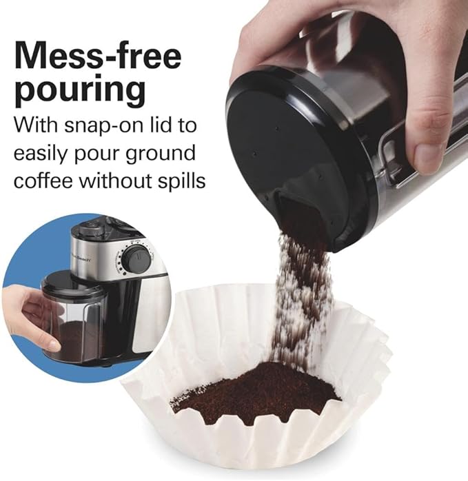 Hamilton Beach Electric Burr Coffee Grinder with Large 16oz Hopper & 18 Settings For 2-14 Cups, Stainless Steel (80385)