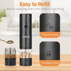 Electric Pepper Grinder and Salt Mill Set - Dual Pack Rechargeable with Storage Base, Adjustable Coarseness, Type-C Charging, Each 40ml Capacity for Kitchen, Travel & Gift