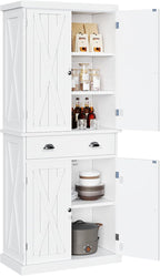 YITAHOME 72'' Tall Kitchen Pantry, Farmhouse Kitchen Storage Cabinets with Barn Doors, Drawer and Adjustable Shelves, Wood Cupboard for Kitchen, Dining Room, Bathroom, White