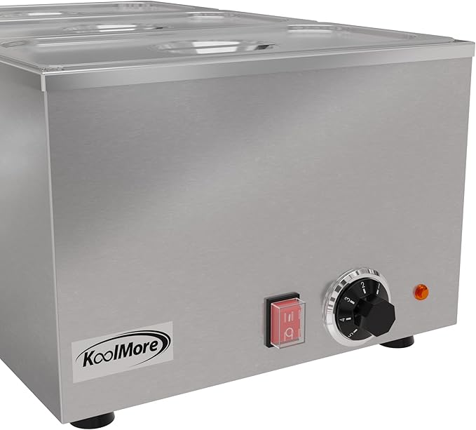 KoolMore Commercial Bain Marie Countertop Food Warmer, Soup Station, and Buffet Table Server with Three Serving Section, Stainless-Steel Steamer with Auto Shut Off (CFW-3), Silver