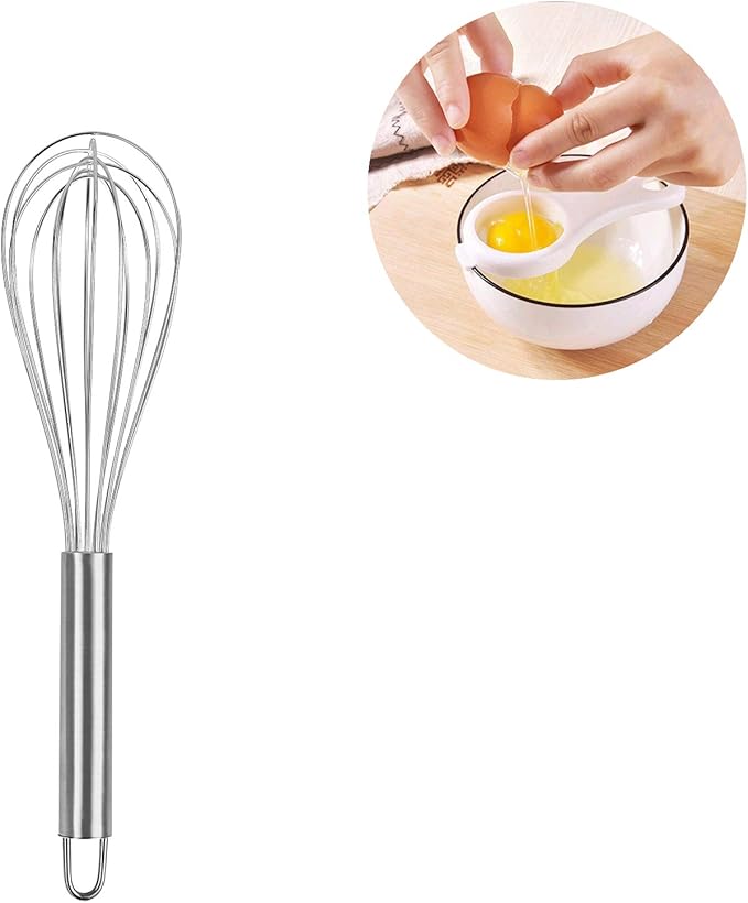 Stainless Steel Whisk Balloon Whisk 10" Wire Whisk Kitchen Whisk Handheld Whisk for Blending, Whisking, Beating, Stirring Egg Separator as a Gift