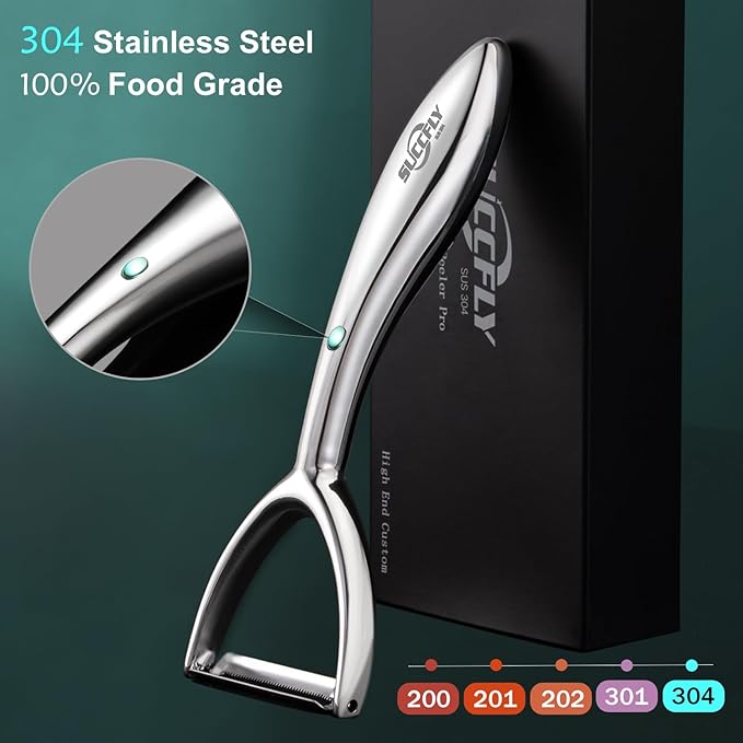 Vegetable Peeler Stainless Steel, Premium Potato Peelers for Kitchen, Veggie Fruit Peeler, Apple Carrot Cucumber Peeler，Ultra Sharp Rotary Blade, Heavy Duty Ergonomic Handle (5-year warranty）
