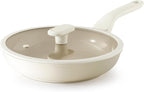 Nonstick Ceramic Frying Pan with Lid, 8/10 Inch Skillet with Stay Cool Handle, Fully Coated, 100% Dishwasher Safe, Oven Safe, PTFE PFAS & PFOA Free (10 Inch, Coconut White