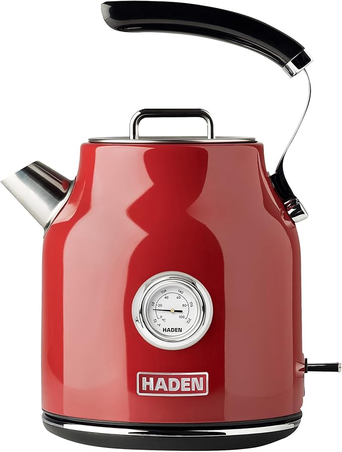 Haden Dorset 1.7 Liter Stainless Steel Electric Kettle, Hot Water Kettle with 360-Degree Base and Auto Shutoff, Rectory Red