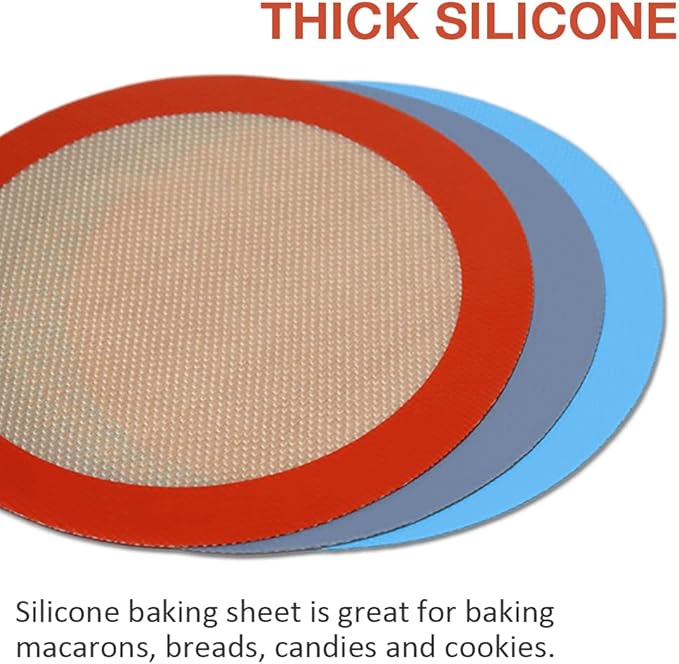 8 Inch Round Silicone Baking Mat, Set of 3 Reusable Silicone Baking Mats, Silicone Mat for 8 Inch Cake Pan, Silicone Mat for Baking Cake, Pizza, Pie, Bread, Macaron (Red, Blue, Grey)