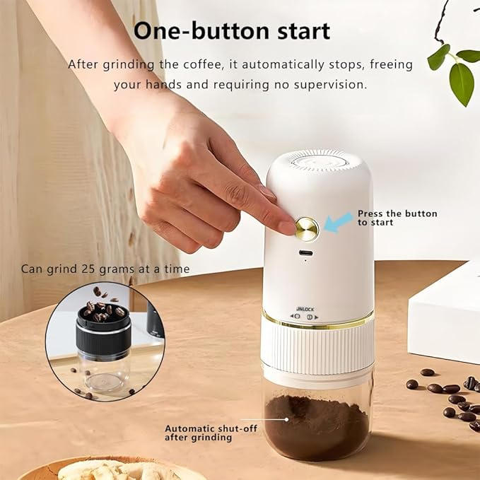 Portable Electric Coffee Grinder Portable USB-C Rechargeable - Compact & Lightweight for Travel, Camping, Home Use, Black/White Design (60, Black, one size fits all)