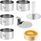 Guowall 4 pack Seamless Mousse Cake Ring set Stainless Steel 4 inch Round Food Mold Dessert Cutter for Baking (Includes 1 Lifter, 1 Pusher and 4 Rings)