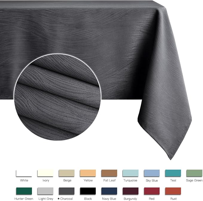 maxmill Jacquard Tablecloth Swirl Design Water Resistance Antiwrinkle Heavy Weight Soft Table Cloth for Buffet Banquet Parties Event Holiday Dinner Square 52 x 52 Inch Charcoal