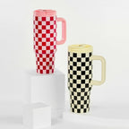 ProTour 100% Leakproof 40 oz Tumbler with Handle & 4-in-1 SipSwig Lid | Built-In Flip Straw & External Stainless Steel Straw | Insulated Stainless Steel Cup | BPA-Free | Pink Checkered