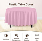 Exquisite 12-Pack Premium Plastic Tablecloth 84in. Round Table Cover - Pink