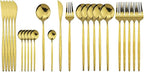 JASHII Stainless Steel Titanium Plated Golden Flatware Set 24 Piece, Golden Silverware Set for 6 (Shiny)