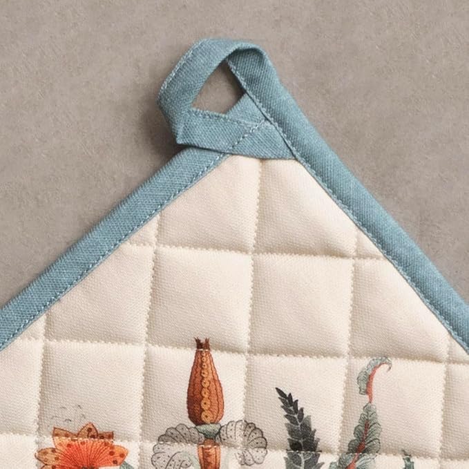 Maison d' Hermine Pot Holders Set 100% Cotton Heat Resistant Potholders 8" x 8" Hot Pads with Loop BBQ, Cooking, Baking, Grilling, Kitchen, Handling Hot Pans (Pack of 2, Dalida)