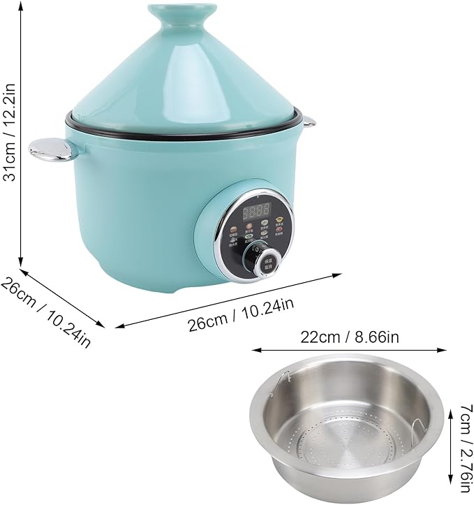 Zerodis Pot Tagines Non Stick Inner Pot Stainless Steel Basket Appetizer Bowls Tajine Style with Dome Cover Tagine Serving Dish 3.2 Liter Capacity Smart Pressure Cooker Cooker (US Plug 110v)