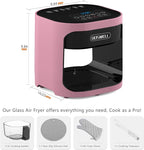 BOSWELL 6 in 1 Glass Air Fryer,4.5QT Air Fryer with Transparent Glass Pot,Circulating Air Heating, Bake, Broil, Air Fry, Temperature Control, Dishwasher Safe (Pink)