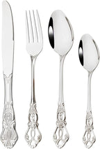Royal 24-piece Mirror Silver Silverware Dinnerware, 18/10 Stainless Steel Luxury Flatware Service For 6 Include Knives/Forks/Spoons/Teaspoons, Dishwasher Safe