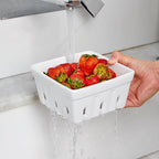 ONEMORE Berry Basket Ceramic Berry Bowls with Holes Square Fruit Bowl Berry Colander Containers for Fridge - 5.8" Fruit Basket for Kitchen Décor, Set of 2, White