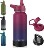 CIVAGO 32 oz Insulated Water Bottle With Straw, Stainless Steel Sports Water Cup Flask with 3 Lids (Straw, Spout and Handle Lid), Wide Mouth Travel Thermal Mug, Dark Rainbow
