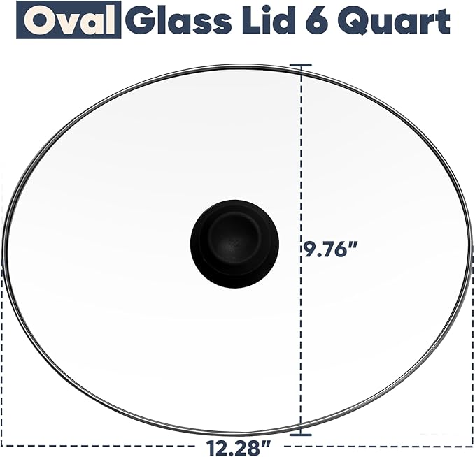 Oval 6 Quart Glass Lid Compatible with Hamilton Beach 33665G Slow Cooker, Clear Cooker Crock Pot Lid Replacement Part, 6qt Slow Crock Pot Lid Replacement