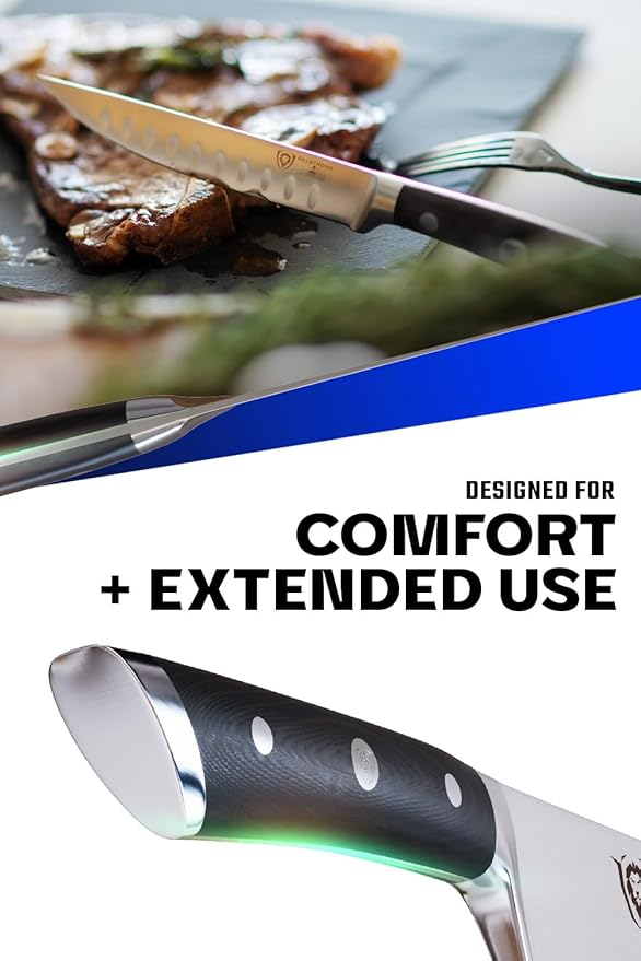 Dalstrong Steak Knife Set - 4-Piece - 5 inch Straight - Gladiator Series Elite - Forged German High-Carbon Steel - Black G10 Handle - Sheaths - Dinner Set - NSF Certified
