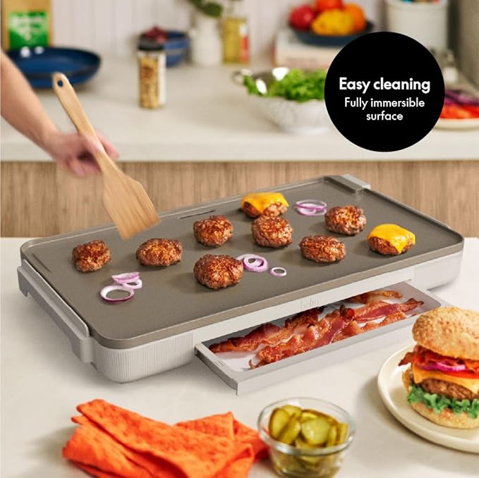 bella 12" x 22" Electric Griddle with Warming Tray, EverGood™ Ceramic Nonstick Coating & Removable Temperature Probe, Dishwasher-Safe Drip Tray & Cool Touch Handles, 1500 Watt, Oatmilk