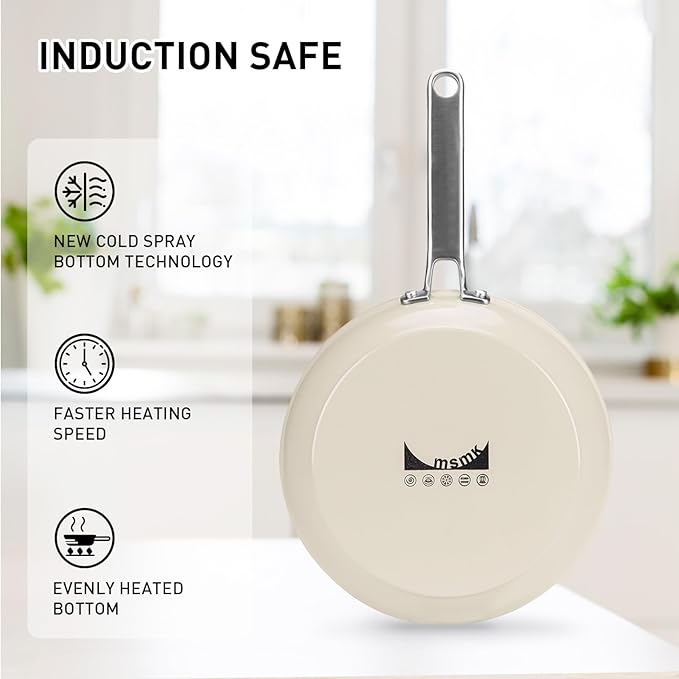 MsMk Ceramic Nonstick 8-inch, 9.5-inch and 11-inch Frying Pan Set, No PFAS & PTFE & PFOA, Stainless Steel Handle, Dishwasher & Oven Safe,induction Base