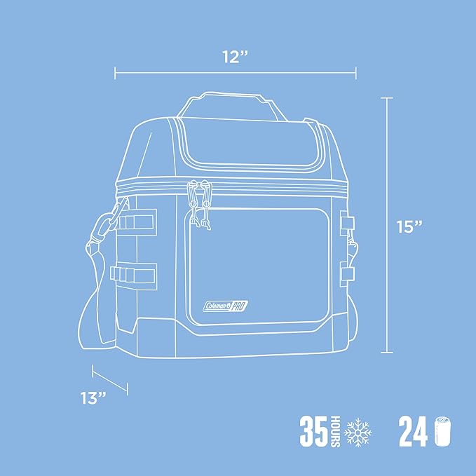 Coleman Pro 24-Can Premium Soft Cooler Lunchbox, Fully Insulated Lid & Body Stays Cold up to 35 Hours, Great for Camping, Tailgating, Parties, Sports, Concerts, Lunches & More