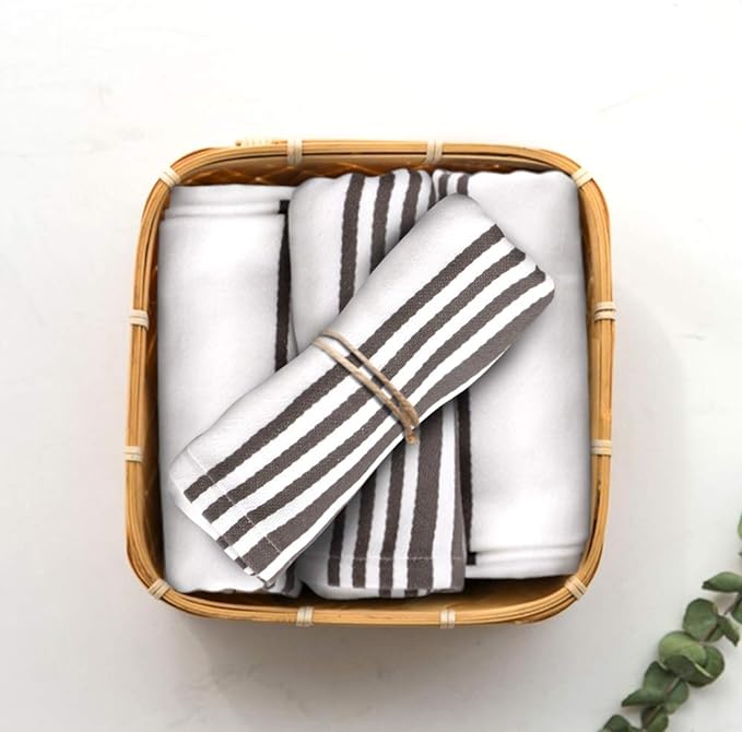 Urban Villa Kitchen Towels 100% Cotton Pack of 6, Highly Absorbent Quick Drying Super Soft Premium Dish Towel for kitchen with Hanging Loop Hand & Tea Towels - 20x30 Inch, (Dove Grey & White, Striped)
