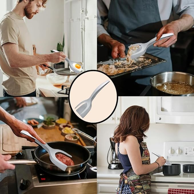 2PCS Egg Flipper Spatula, 2 In 1 Spatula And Tongs for Steak Omelette Pancake Egg Frying Bbq