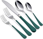 20-Piece Green Silverware Set 18/0 Stainless Steel Flatware Green Handle Cutlery Set Service for 4 Dinner Knives Forks Spoons Set Mirror Finish Dishwasher Safe