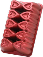Heart Shape Aluminum Cake Pan, Titanium Coating, Non-Stick, 10 Cups, Heavy Duty, Gifts for Mom, 10 Inch Baking Mold, Cast Aluminum Fluted Tube Pan, Easy to Clean (Baton Red)